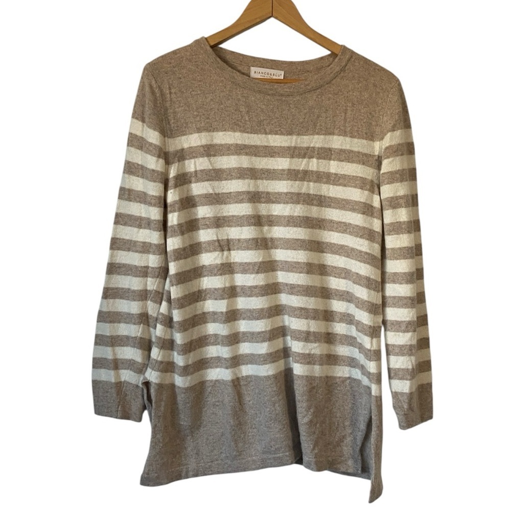 Blanco & Blu merino wool cashmere blend striped Beige Cream Women's Sweater L
